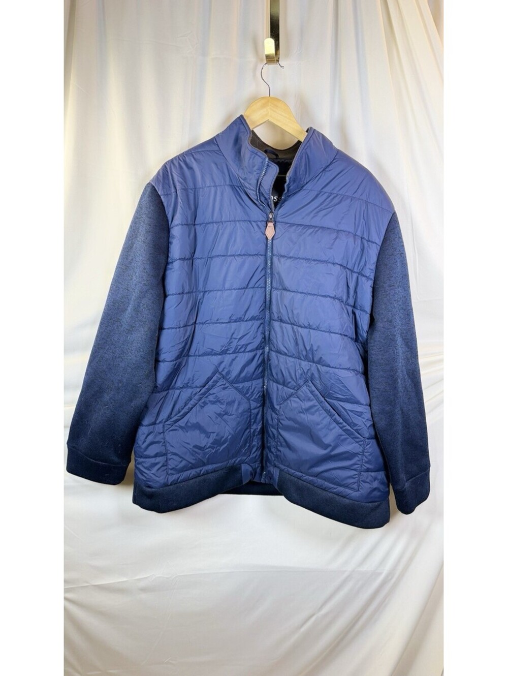 Knoss Mens Full Zip Winter Puffer Jacket Navy XXL Jersey Knit Long Sleeve